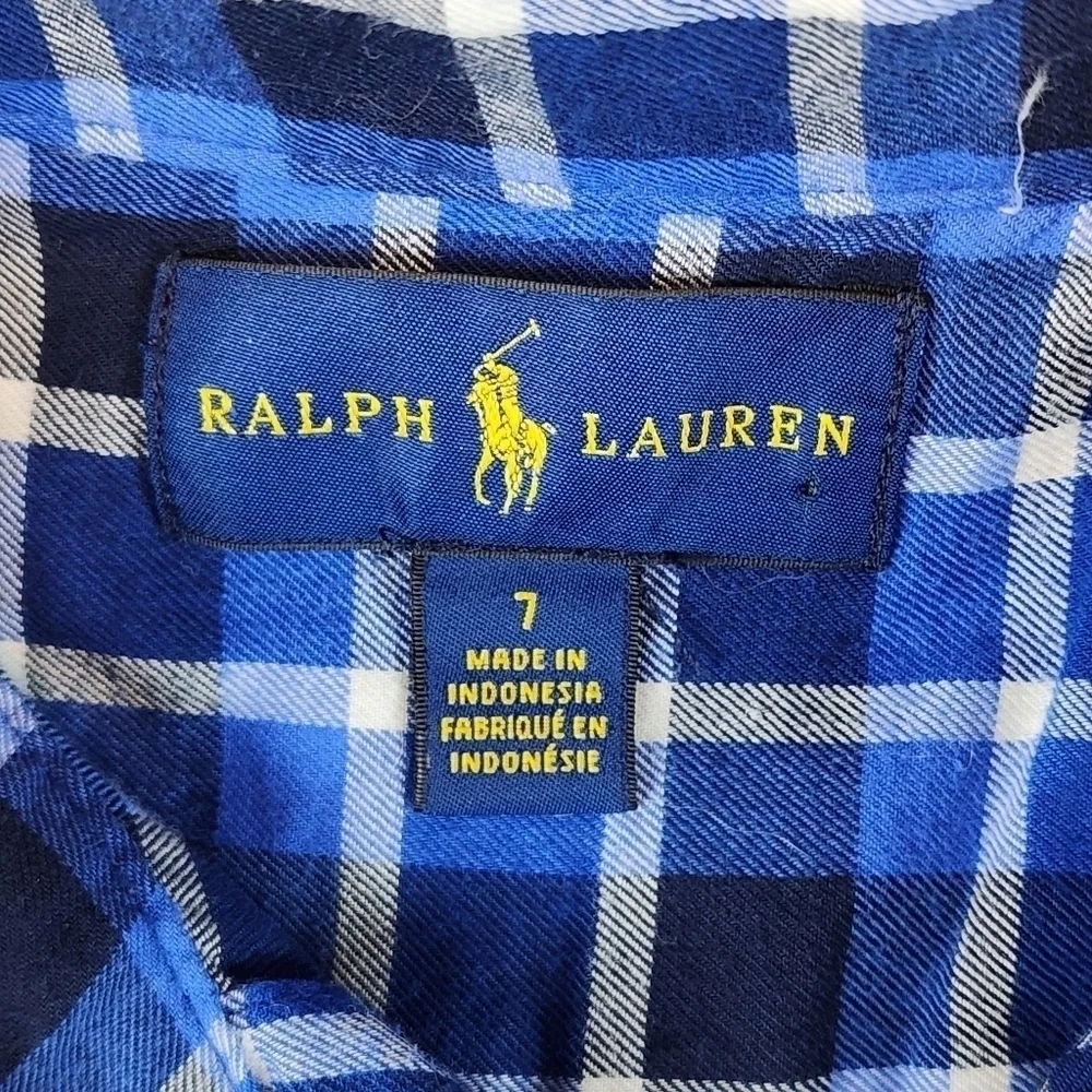 Ralph Lauren boy size 7 blue plaid long sleeve button down shirt